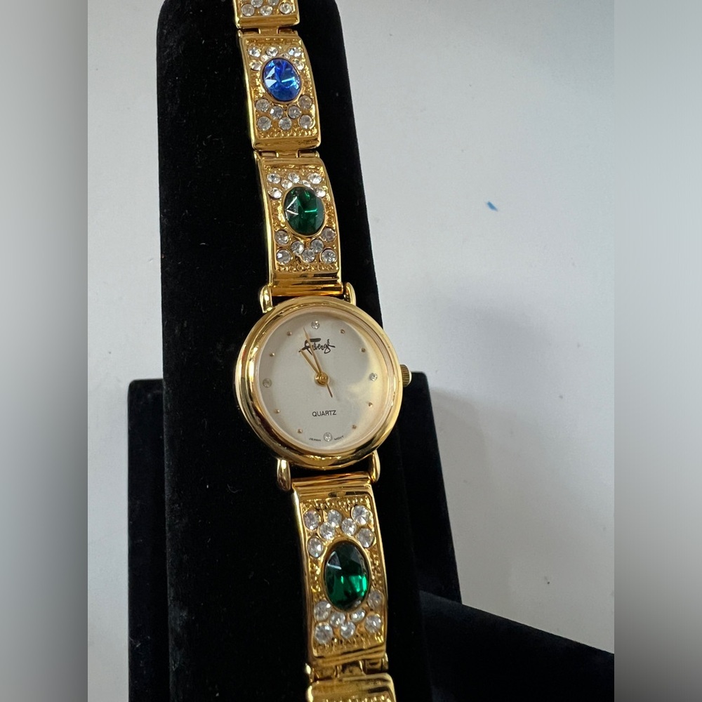 Faberge Gold Watch with Colorful Rhinestones